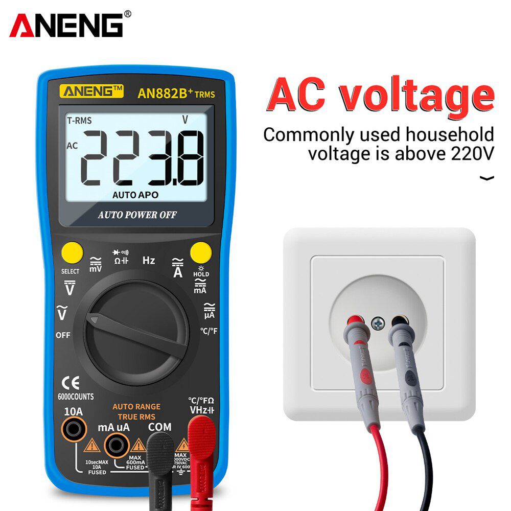 AN882B+ Digital 6000 Count Professional Multimeter True RMS ACDC Voltage Current  Multimetro Auto Transistor Temp Tester