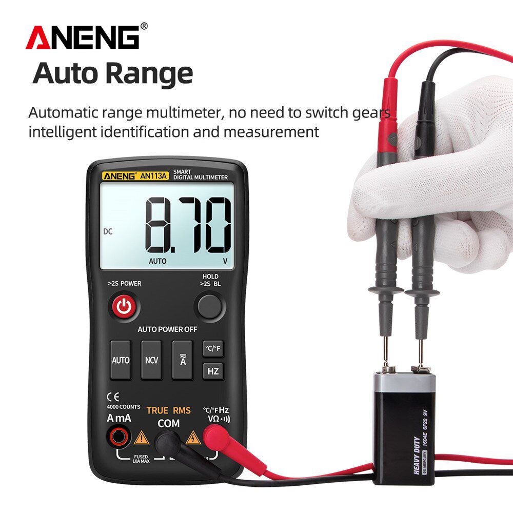 AN113A Digital Multimeter True RMS with Temperature Tester 4000 Counts Auto-Ranging AC/DC Transistor Voltage Meter