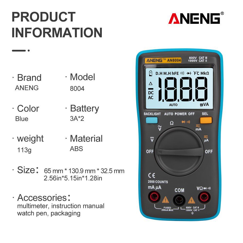 AN8004 Electric 1999 Counts Voltmeter Current Professional Multimeter Tester Digital Voltage Indicator Ohm Frequency Meter
