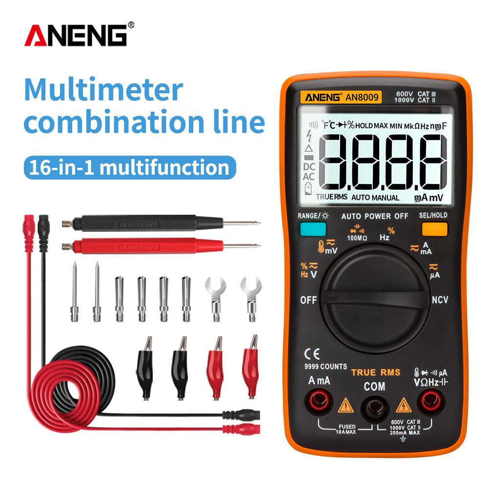 AN8009 True-RMS Digital AC/DC Multimeter Transistor Tester Professional Automotive Electrical Capacitance Meter Temp Diode
