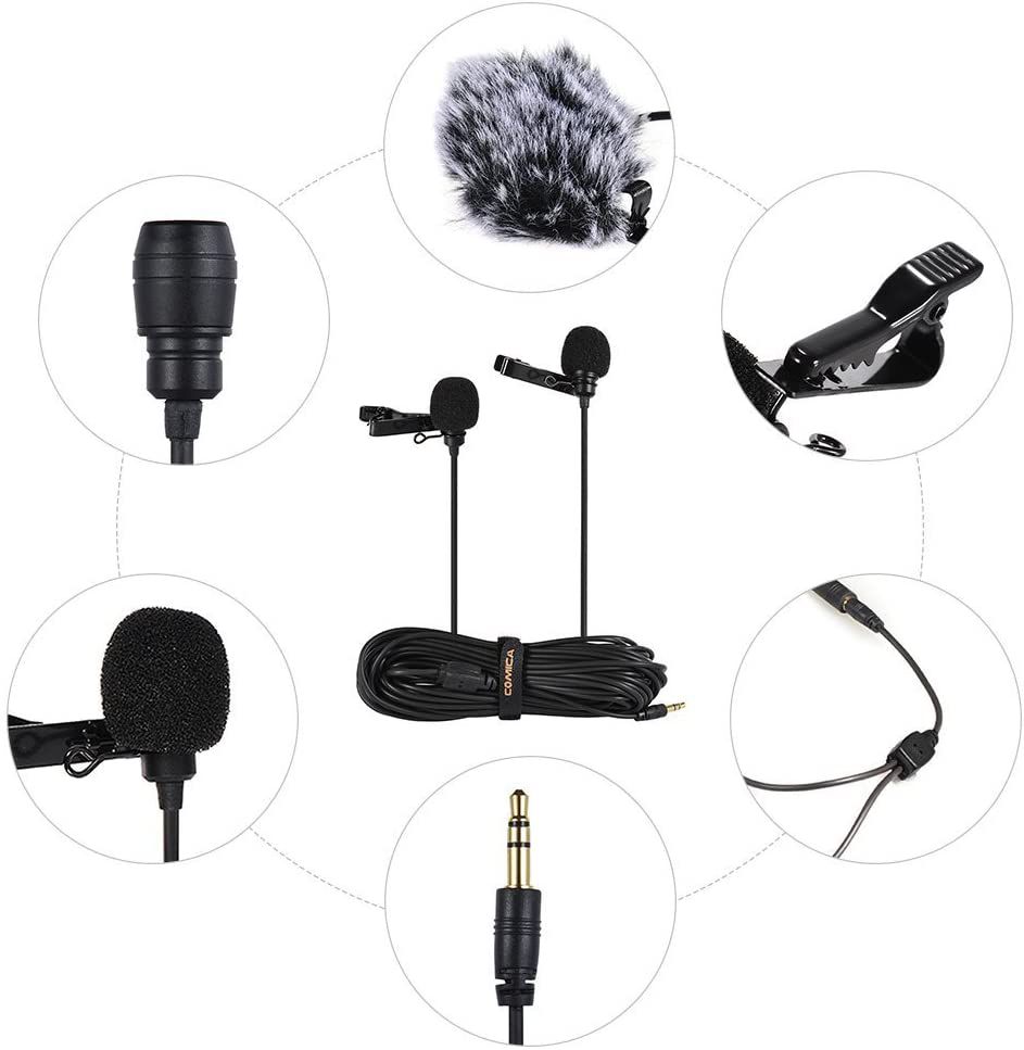 CVM-D02 Dual Lavalier Microphone Portable Clip on Mic for Phones Camera Video Recording Online Meeting Vlogging Streaming
