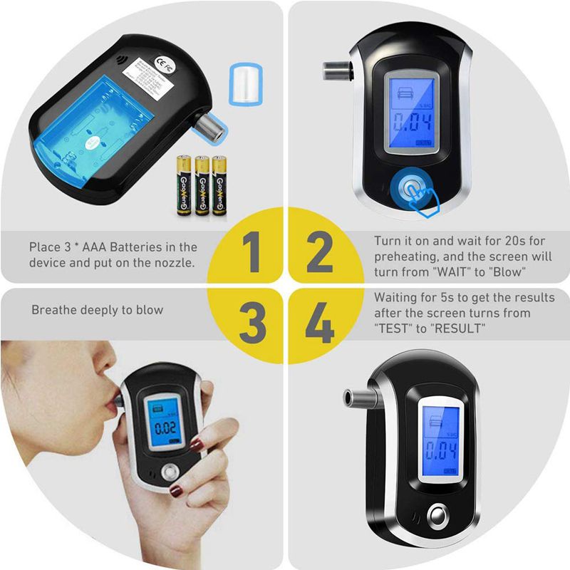 Police Professional Digital Breath Alcohol Tester Breathalyzer With LCD Dispaly Alcohol Testing BAC