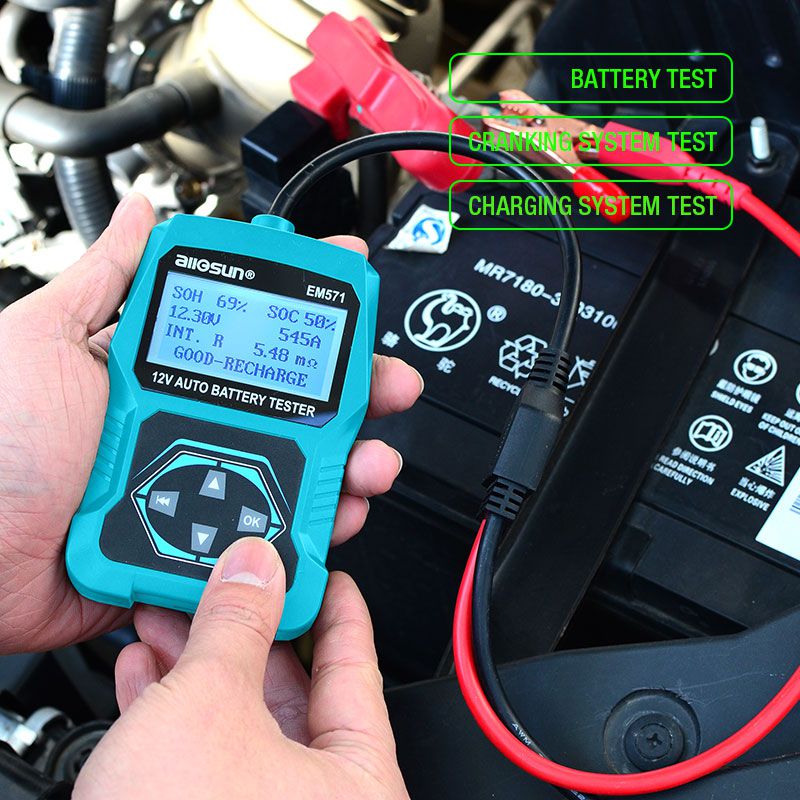 EM571 12V Automotive Digital Car Battery Tester 100-2000 CCA LCD Cranking Charging Tester  Diagnostic Tool