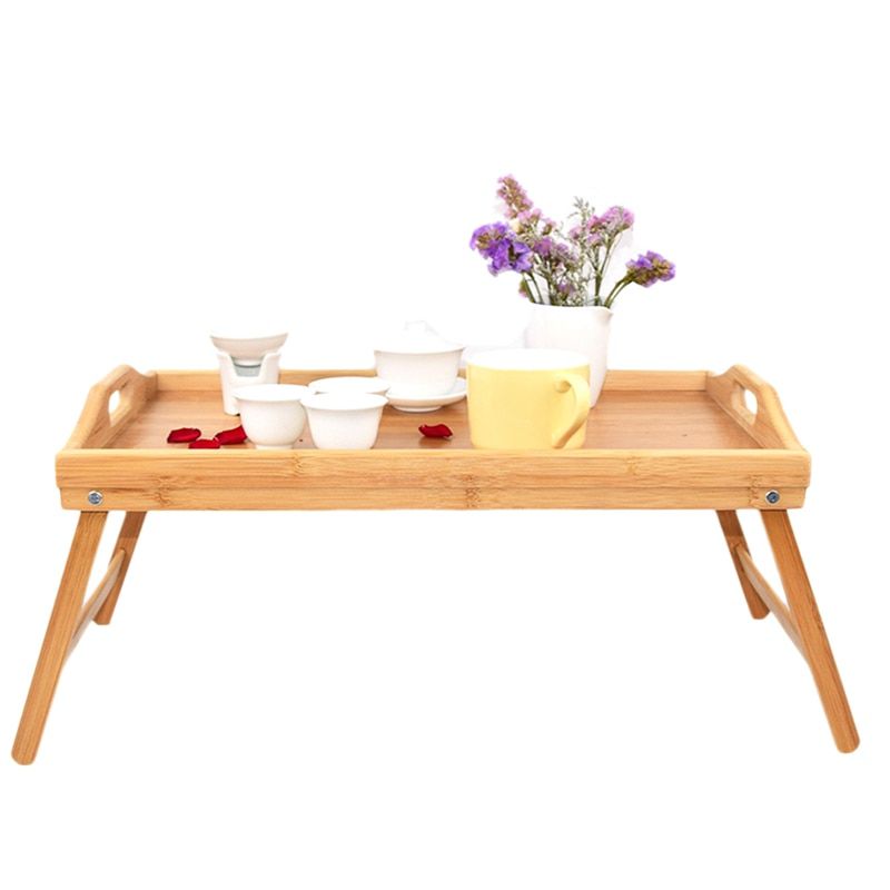 Portable Bamboo Wood Bed Tray Breakfast Laptop Desk Tea Food Serving Table Folding Leg Laptop Desk