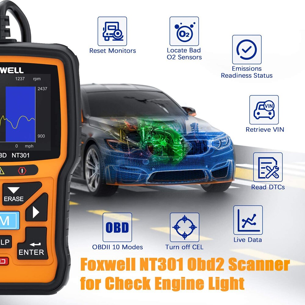 Foxwell NT301 OBD2 CAN EOBD Check Car Engine Fault Scaner Diagnostic Tool 