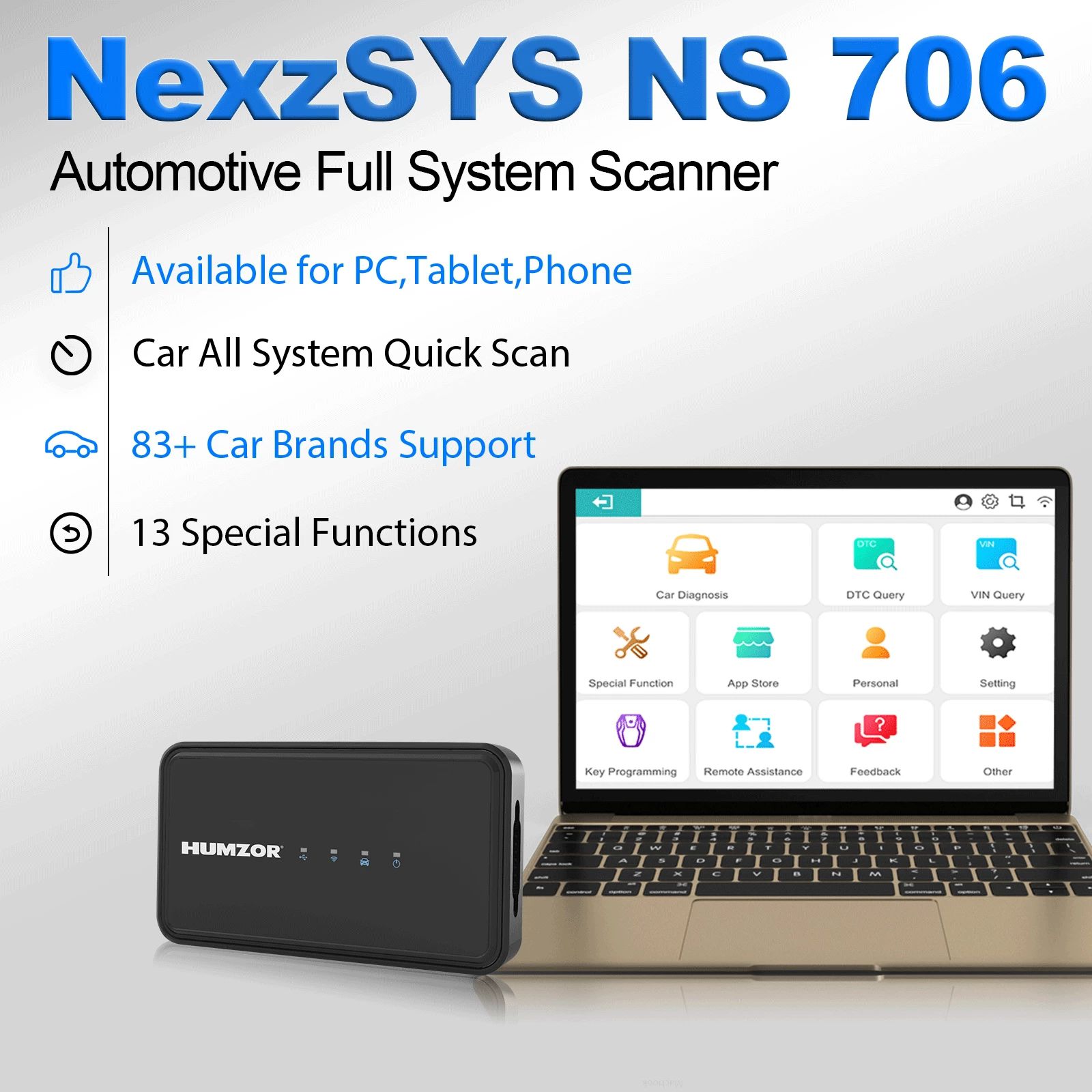 Humzor NS706 Windows Android OBD 2 Car Diagnostic Tool Full System ABS Oil Reset SAS SRS OBD2 Automotive Scanner Free Update