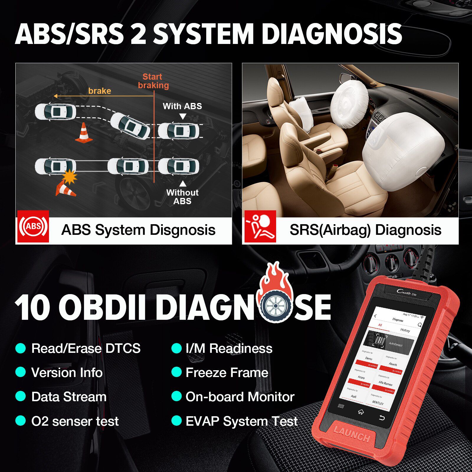LAUNCH CRE205 OBD2 Automotive Scanner ABS SRS OBD2 Scanner 5 Reset Functions Car Diagnosis PK CR619 OBD 2 Diagnostic Scanner