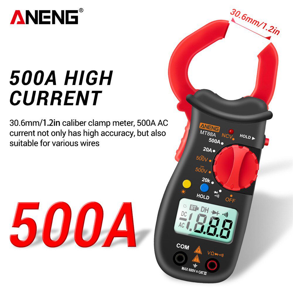 MT88A Digital Professional Clamp Meter AC Current 6000 Counts True RMS Multimeter DC/AC Voltage Tester Diode NCV Ohm Tests