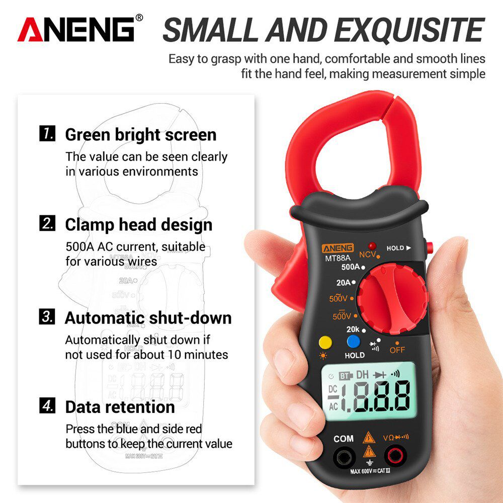 MT88A Digital Professional Clamp Meter AC Current 6000 Counts True RMS Multimeter DC/AC Voltage Tester Diode NCV Ohm Tests