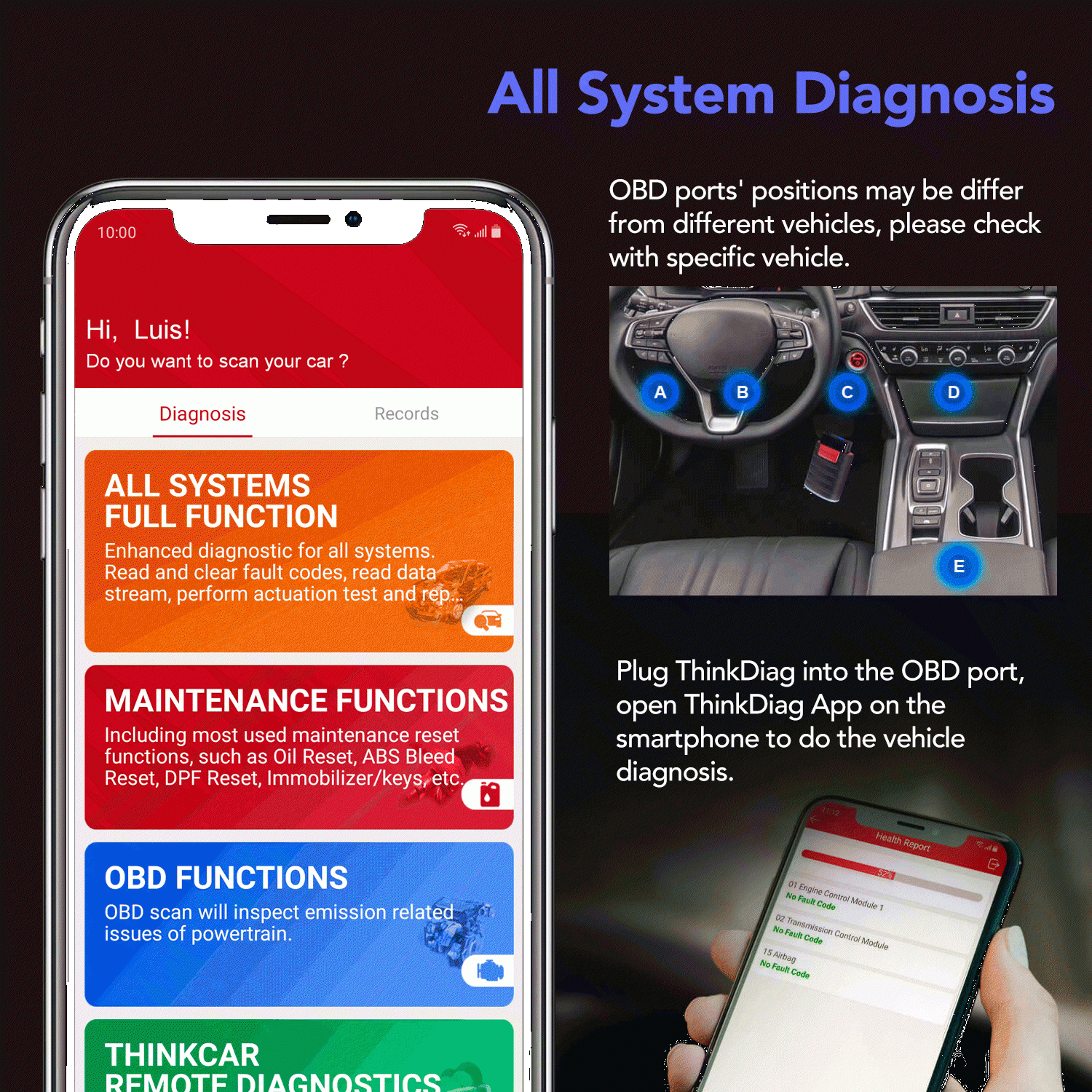 10pcs/lot Thinkcar Thinkdiag New Boot Full Software Reset 1 Year EOBD Code Reader Android/IOS Scanner OBD2 Diagnostic Tool