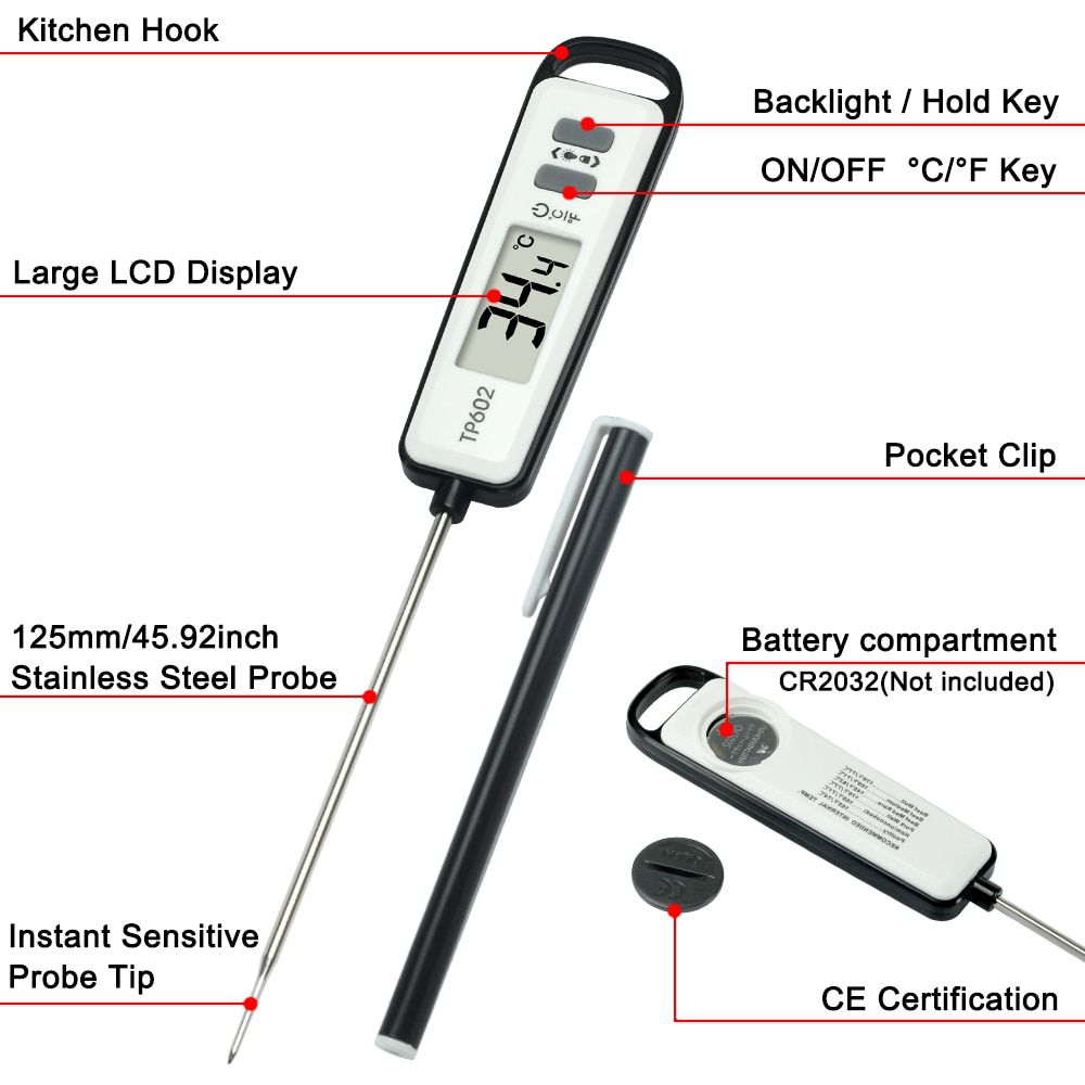 TP602 Meat Thermometer Kitchen Digital Cooking Food Water Milk Probe Electronic BBQ Household Temperature Detector Tool