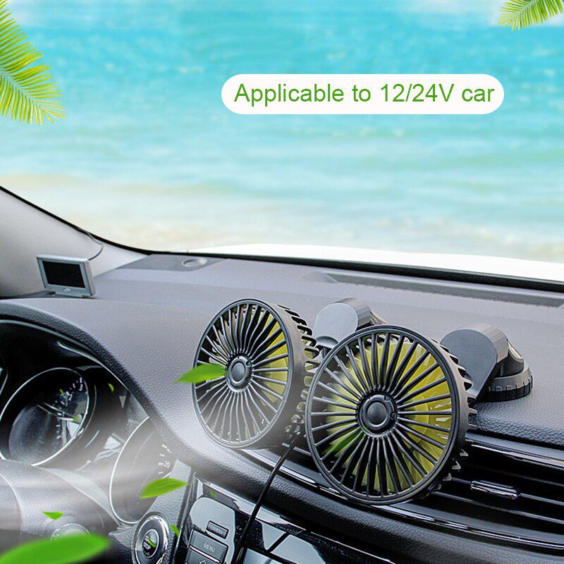 USB All-Round Adjustable Dual-Head Fan 12V 24V 360 Degree Car Cooling Fan Three Speed Control Low Noise Air Cooler