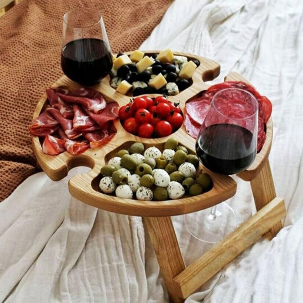 Wooden Outdoor Folding Picnic-table With Glass Holder 2 In 1 Wine Glass Rack Outdoor Wine Table Wooden Table Easy To Carry Wine