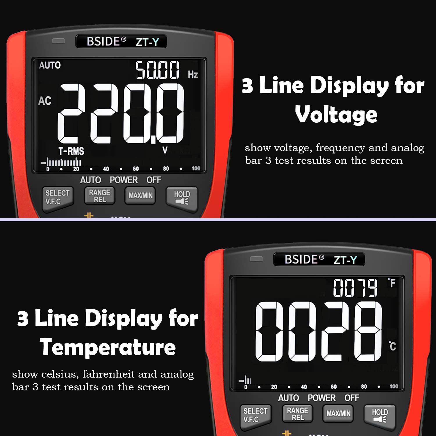 ZT-Y/1/2 Digital Multimeter True-RMS 9999 Counts 3-Line Display Analog Tester Voltmeter Capacitor Temp VFC Meter Ammeter