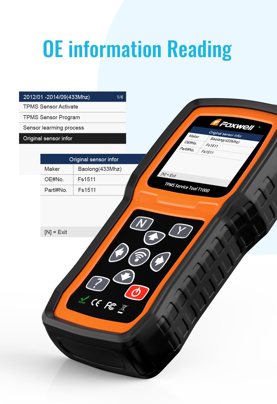 FOXWELL NT1001 TPMS Trigger Tool Universal TPM Sensor Decoder Diagnostic Scanner 